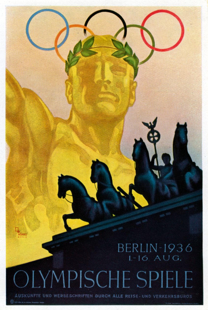 Offizielles Olympia-Plakat 1936 mit Brandenburger Tor und Athlet